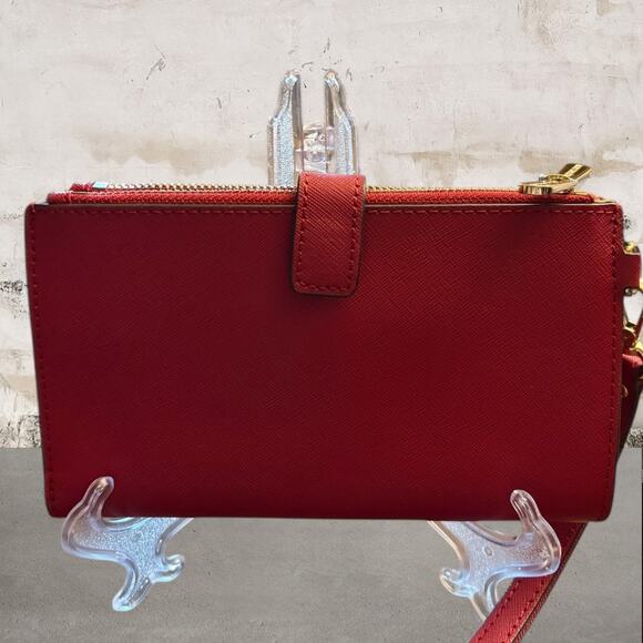 Michael Kors NWOT Adele Leather Double Zip Wristlet Wallet in Red - Picture 4 of 8